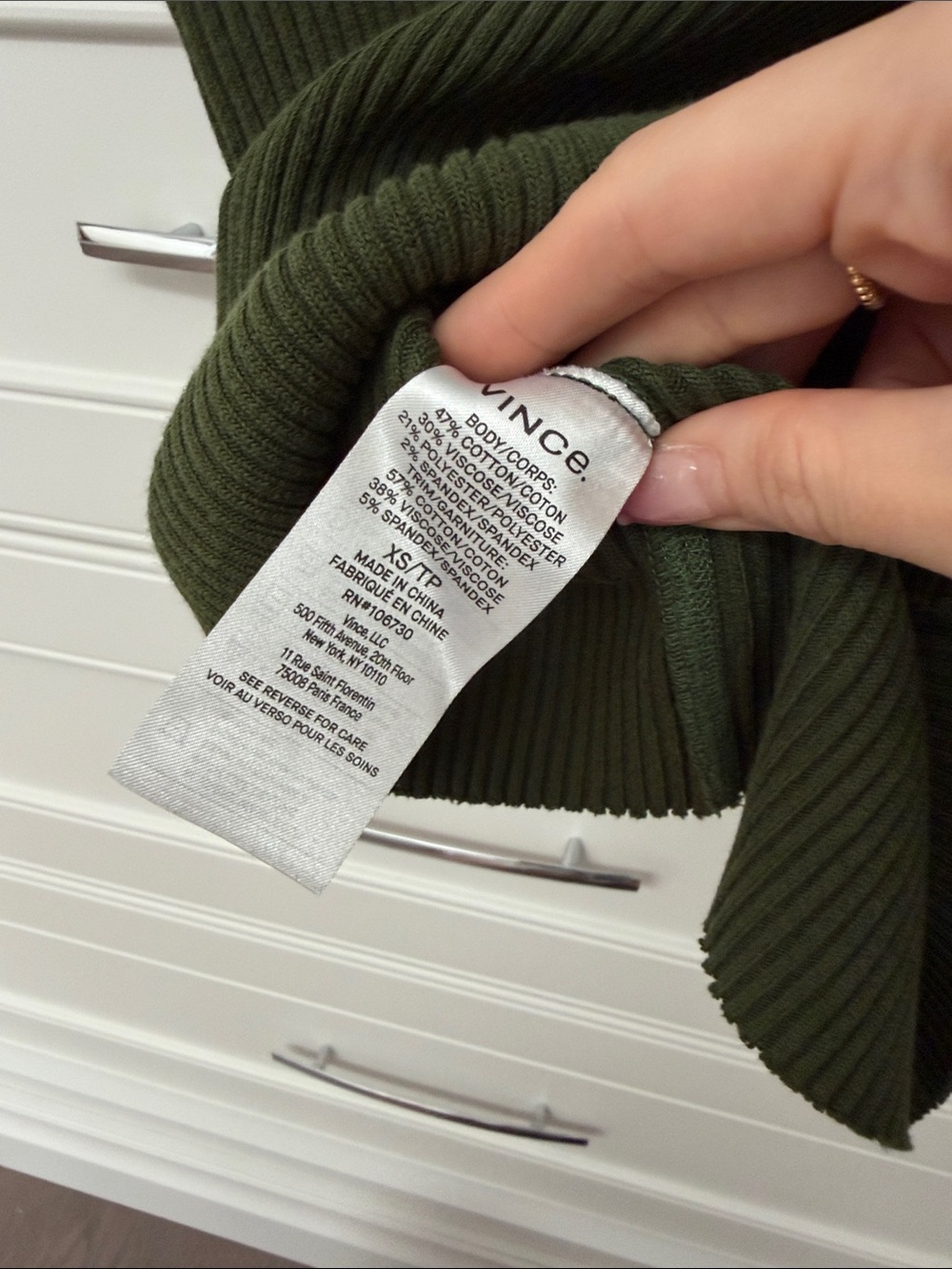 Vince Ribbed Square Neck Tank Top - Olive Green - Picture 5 of 7